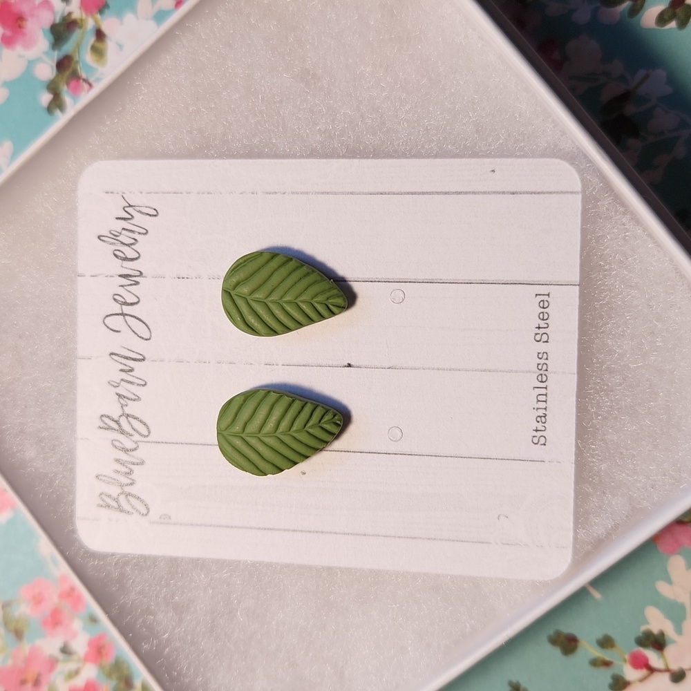 Handmade Polymer Clay Leaf Stud Earrings
